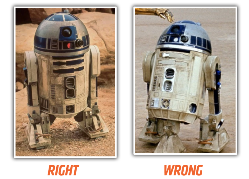 A la izquierda: R2-D2 bien, a la derecha: mal.